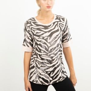 Rebecca Taylor Zebra Print Short Sleeve Top Size M